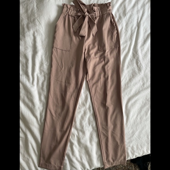 Beige/ blush satin high waisted paints with belt - Picture 1 of 2